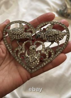 Vintage Huge Mom Pop Baby Chick Rhinestone Fruit Salad Heart Brooch Depose