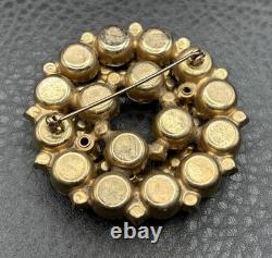 Vintage Huge Multicolor Aurora Borealis Rhinestone Wreath Brooch Gold Tone