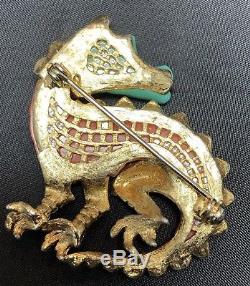 Vintage Iconic Hattie Carnegie Figural Dragon Carved Lucite Brooch Rhinestones