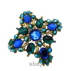 Vintage JOAN RIVERS Signed MALTESE CROSS Green COBALT BLUE! Rhinestone BROOCH 3