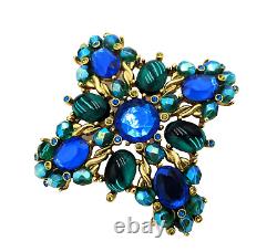 Vintage JOAN RIVERS Signed MALTESE CROSS Green COBALT BLUE! Rhinestone BROOCH 3