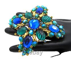 Vintage JOAN RIVERS Signed MALTESE CROSS Green COBALT BLUE! Rhinestone BROOCH 3