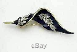 Vintage JOMAZ SET Blue Enamel Rhinestone Twisted Banner Brooch Earrings