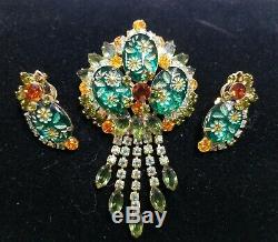 Vintage JULIANA Carved Glass Flower Brooch & Earrings Set Book PieceCirca 1960