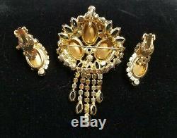 Vintage JULIANA Carved Glass Flower Brooch & Earrings Set Book PieceCirca 1960