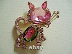 Vintage JULIANA D&E Pink Rhinestone CAT Brooch Pin BOOK PIECE Delizza Elster