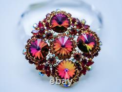 Vintage JULIANA D&E Rivoli Red Rhinestone Brooch 7cm Excellent Condition