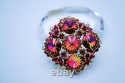 Vintage JULIANA D&E Rivoli Red Rhinestone Brooch 7cm Excellent Condition