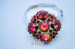 Vintage JULIANA D&E Rivoli Red Rhinestone Brooch 7cm Excellent Condition