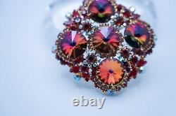 Vintage JULIANA D&E Rivoli Red Rhinestone Brooch 7cm Excellent Condition