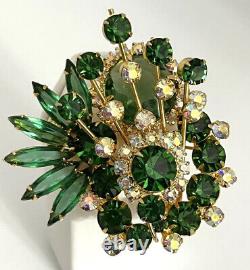 Vintage JULIANA D&E Style Brooch Pin Emerald GREEN AB Rhinestone Estate Mint