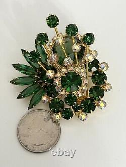 Vintage JULIANA D&E Style Brooch Pin Emerald GREEN AB Rhinestone Estate Mint