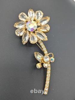 Vintage JULIANA Flower Brooch Verified Ref #874 Rhinestone Aurora Borealis