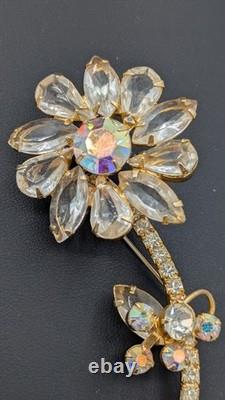 Vintage JULIANA Flower Brooch Verified Ref #874 Rhinestone Aurora Borealis