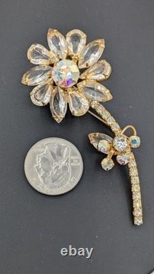Vintage JULIANA Flower Brooch Verified Ref #874 Rhinestone Aurora Borealis