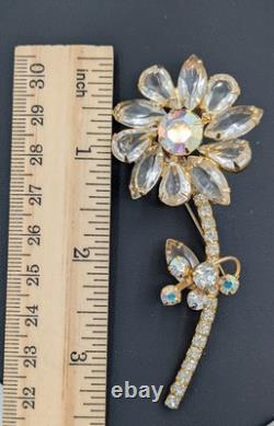Vintage JULIANA Flower Brooch Verified Ref #874 Rhinestone Aurora Borealis