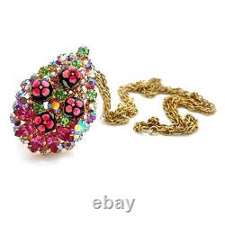 Vintage JULIANA Polka Dot Sugar Bead Pink Rhinestone Brooch Pendant Necklace