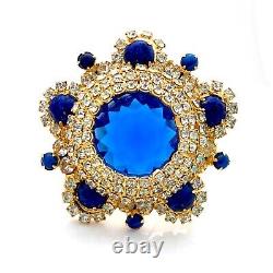 Vintage JULIANA Sapphire Blue Rhinestone Dome Brooch, D&E Faux Lapis Art Glass
