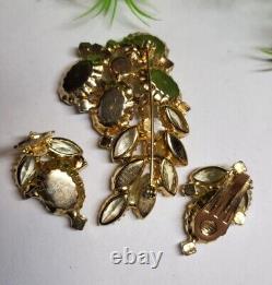 Vintage JULIANA Yellow Opaline Art Glass Brooch & Earrings Set Citrine AB RS