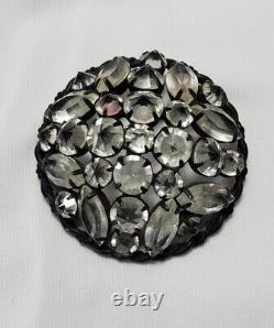 Vintage Japanned Crystal Inverted Rhinestone Brooch Pin
