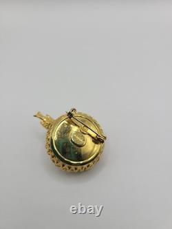 Vintage Jeanne Bird Nest Brooch Pin Gold Tone Figural Rhinestone Signed Jewelry