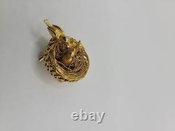 Vintage Jeanne Bird Nest Brooch Pin Gold Tone Figural Rhinestone Signed Jewelry