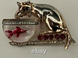 Vintage Jelly Belly Cat and Fishbowl Aquilino Brooch 1946