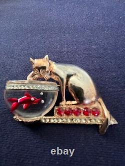 Vintage Jelly Belly Cat and Fishbowl Aquilino Brooch 1946