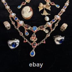 Vintage Jewelry Lot 39pc Rhinestone Cameo Brooch Enamel Watch Chunky Heart Gold