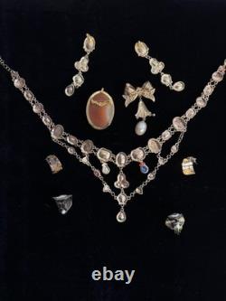 Vintage Jewelry Lot 39pc Rhinestone Cameo Brooch Enamel Watch Chunky Heart Gold