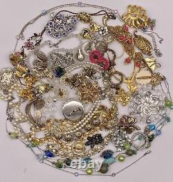 Vintage Jewelry Lot Of 47 Rhinestone Bling Brooches Necklaces Earrings Bracelets