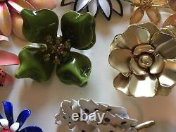 Vintage Jewelry Metal Enamel Rhinestone Gold/Silver Tone Flower Power Brooch Lot