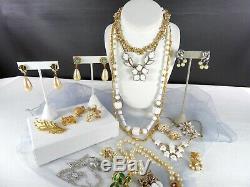 Vintage Jewelry Trifari Lot Signed Pearls Rhinestones Brooch Necklace Earrings