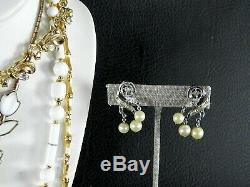 Vintage Jewelry Trifari Lot Signed Pearls Rhinestones Brooch Necklace Earrings