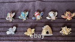 Vintage Joan Rivers Bee Brooch Collection 9 Pieces