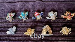 Vintage Joan Rivers Bee Brooch Collection 9 Pieces