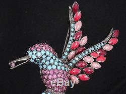 Vintage Joan Rivers Full Pave Rhinestone Fantasy Hummingbird Pin Brooch 2 5/