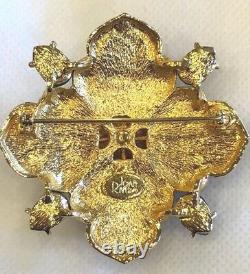Vintage Joan Rivers Gold Tone Maltese Cross Cabochons Rhinestones Brooch Pin