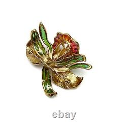 Vintage Joan Rivers Signed Plique A Jour Orchid Trumpet Flower Brooch Pin