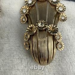 Vintage Jomaz Brooch Set of 2 Rhinestone Gold Tone READ
