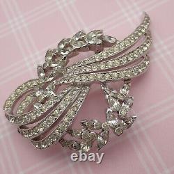 Vintage Jomaz Clear Rhinestone Floral Spray Silver Tone Pin Brooch