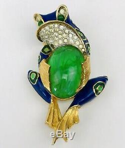 Vintage Jomaz Frog Rhinestone Jelly Belly Gold Tone Brooch Pin