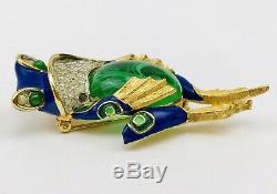 Vintage Jomaz Frog Rhinestone Jelly Belly Gold Tone Brooch Pin