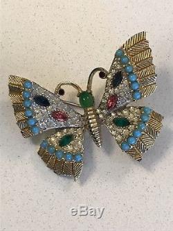 Vintage Jomaz Mazer 1960s Brooch Butterfly Pavé Gold Feather