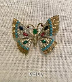 Vintage Jomaz Mazer 1960s Brooch Butterfly Pavé Gold Feather