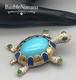 Vintage Jomaz Turtle Pin Brooch Large Blue&Green Cabochon Enamel Rhinestones