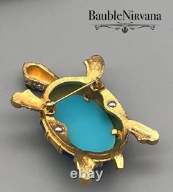 Vintage Jomaz Turtle Pin Brooch Large Blue&Green Cabochon Enamel Rhinestones