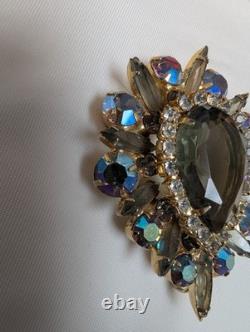 Vintage Juliana Blue Gray & AB Rhinestone Teardrop Brooch Gorgeous 2 1/4 X 1 7/8