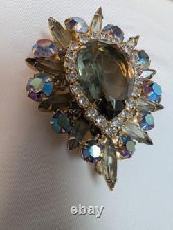 Vintage Juliana Blue Gray & AB Rhinestone Teardrop Brooch Gorgeous 2 1/4 X 1 7/8