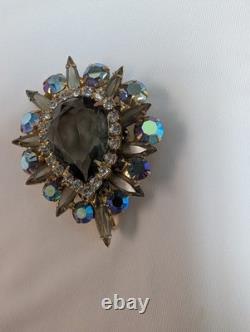 Vintage Juliana Blue Gray & AB Rhinestone Teardrop Brooch Gorgeous 2 1/4 X 1 7/8